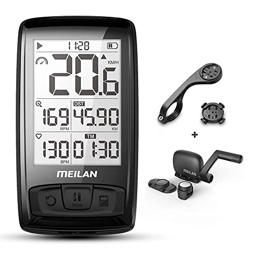 Ordenadores de ciclismo : MEILAN Blade- Computadora inalámbrica de Bicicleta Computadora de Bici cuentakilómetros ANT+ Bluetooth 4.0 cuentakilómetros y tacómetro, velocidad y cadencia impermeable pantalla LCD de 2, 5