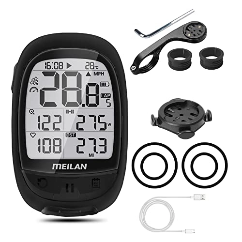 Ordenadores de ciclismo : MEILAN Ordenador de bicicleta ovalado GPS inalámbrico, Bluetooth ANT+ odómetro de bicicleta y velocímetro, impermeable, recargable, con pantalla LCD de 2.4 pulgadas con retroiluminación para todas las