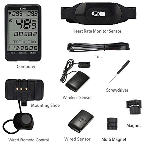 Ordenadores de ciclismo : ouying1418 Sunding SD 577C Bike Speedometer Wireless Heart Rate Cadence Monitor Stopwatch