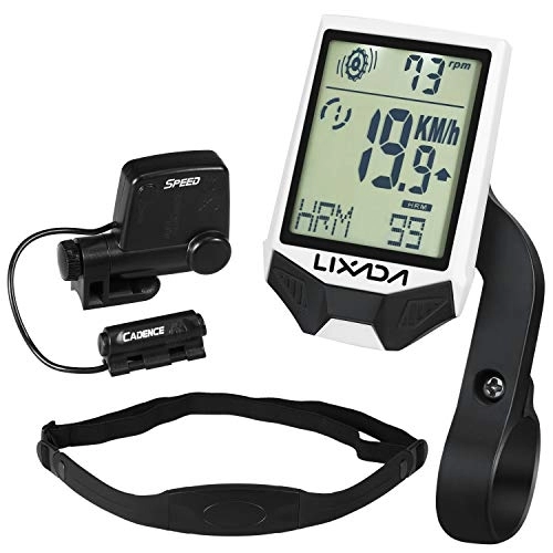 Ordenadores de ciclismo : RUSUO Medidor de Velocidad, Ordenador de Ciclismo inalámbrico con Sensor de frecuencia cardíaca Ordenador de Ciclismo multifunción a Prueba de Lluvia con retroiluminación LCD
