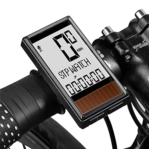 Ordenadores de ciclismo : Velocímetro de bicicleta de energía solar, ciclocomputador inalámbrico a prueba de agua con pantalla LCD Despertador automático y funciones múltiples para ciclismo de carretera y fitness al aire lib