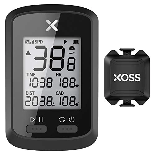 Ordenadores de ciclismo : XOSS G+ - Ordenador de bicicleta GPS con sensor de cadencia inteligente, ant+ Bluetooth para ciclismo, odómetro inalámbrico, rastreador de MTB impermeable, compatible con todas las bicicletas