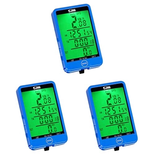 Ordinateurs de vélo : ABOOFAN Lot de 3 chronomètres, Compteur de Vitesse, Compteur kilométrique LCD étanche (Bleu)