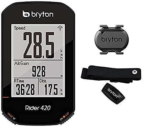 Ordinateurs de vélo : Bryton 420t Rider avec Cadence et Bande Cardio Adulte Unisexe, Noir, 83.9x49.9x16.9