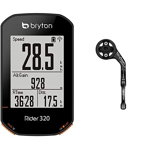 Ordinateurs de vélo : Bryton Rider 320E Compteur de vélo GPS, Écran 2.3", Noir & Autro Support Avant Sport Mount en Aluminium Rider pour Guidon