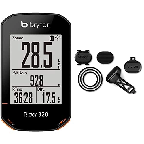 Ordinateurs de vélo : Bryton Rider 320E Compteur de vélo GPS, Écran 2.3", Noir & DS02 - Capteur de Vitesse et Cadence pour vélo, Unisexe, pour Adulte, Taille M - Noir