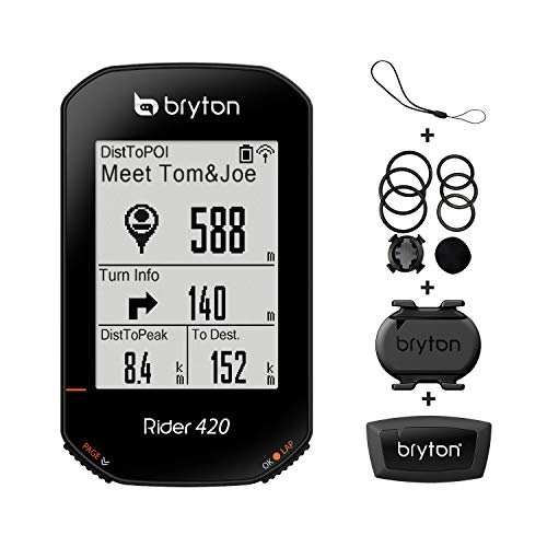 Ordinateurs de vélo : Bryton Rider 420T Compteur de vélo GPS avec capteur de cadence et HRM Autonomie de la batterie 35 heures