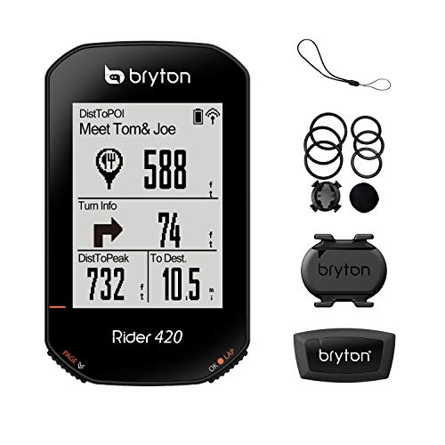 Ordinateurs de vélo : Bryton Rider 420T GPS vélo vélo (cadence+capteurs HRM inclus), longue durée de vie de la batterie de 35 heures, piste de pain-grogne avec piste de suivi de virage. 5 systèmes satellites pour une précision extrême.