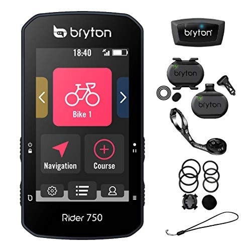Ordinateurs de vélo : Bryton Rider 750T Ordinateur de vélo GPS Version américaine Écran tactile couleur, cartes et navigation, entraînement intelligent, batterie 20 h, appareil inclus, support sport et capteurs SPD / CAD / HR