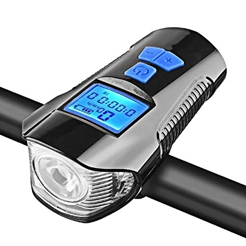 Ordinateurs de vélo : Lesrly-Cycle Ordinateur de vélo Rechargeable par USB avec Phare, Compteur de Vitesse à Compteur kilométrique à Del, imperméable pour la Plupart des vélos - Mode 4 lumières, 6 Anneaux en Corne, Bleu