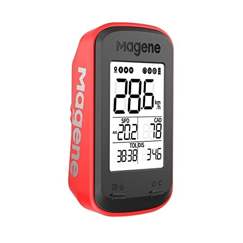 Ordinateurs de vélo : Magene C206pro GPS Compteur Vélo sans Fil Connexion de Bluetooth et Ant+ Synchronisation des Données de Plusieurs APP IPX6 Étanche Odomètre Vélo avec Rétroéclairage Automatique, Rouge