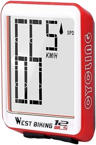 Ordinateurs de vélo : Ordinateur de vélo sans Fil Grand Ordinateur de vélo numérique Compteur de Vitesse étanche Vitesse Distance Mesure du Temps avec rétro-éclairage LCD (Color : Rosso)