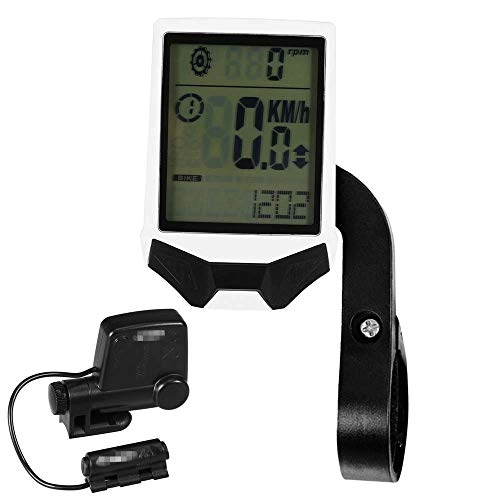 Ordinateurs de vélo : Ordinateur de vélo sans fil à l'épreuve de la pluie, rétroéclairage LCD, odomètre, vitesse pour vélo de route VTT (taille unique ; couleur : blanc)