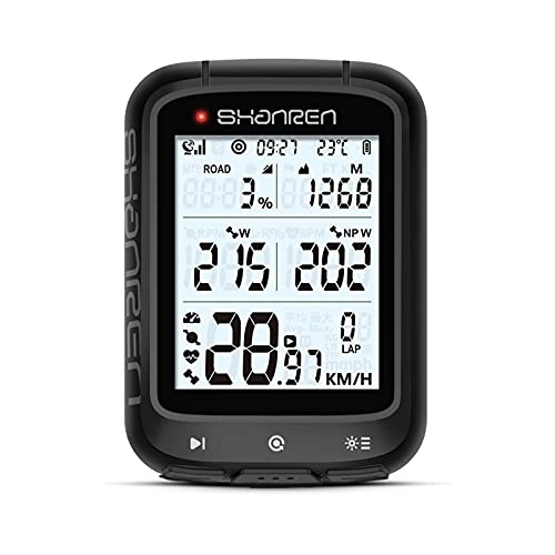 Ordinateurs de vélo : SHANREN MILES GPS Compteur de vélo BLE & ANT+ sans fil avec estimation de puissance, contrôle du feu arrière, rétroéclairage automatique, étanchéité IPX7