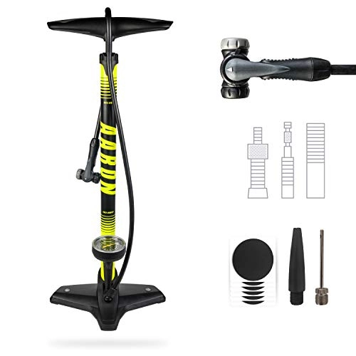 Pompes à vélo : AARON - Pompe à Pied pour vélo Sport One - avec manomètre / pour Tous Types de valves / Haute Pression - avec Aiguille à Ballon - pour vélo électrique / VTT / vélo de Course / Autre - Jaune
