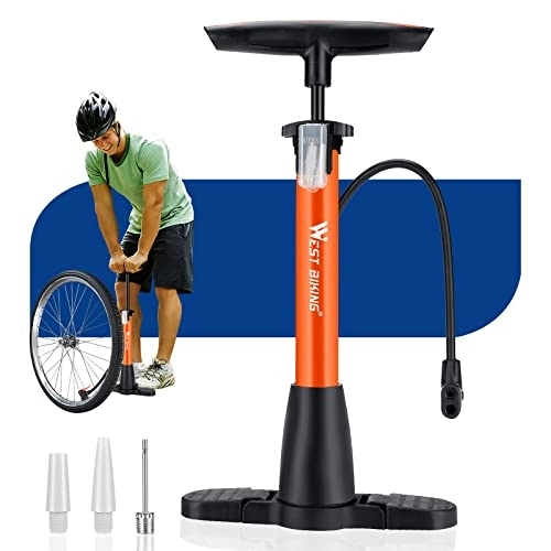 Pompes à vélo : ANGGOER Pompe à pied pour vélo, pompe à pneu portable avec valves Presta Schrader, pompe à air multifonction pour vélo de route, VTT, ballon, moto, jouets – 120 PSI