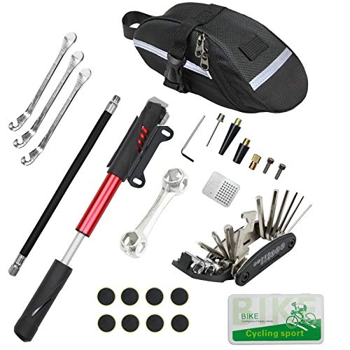 Pompes à vélo : CHUMXINY Bicycle Repair Kit, Bike Tire Repair Tool Kit Contains 16-in-1 Tool, 120Psi Mini Bicycle Pump