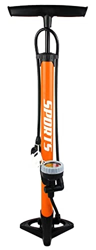 Pompes à vélo : EM BIKE Pompe de sol portable avec manomètre professionnel pour valves Presta et Schrader haute pression (160 psi / 11 bar) (orange ou bleu)