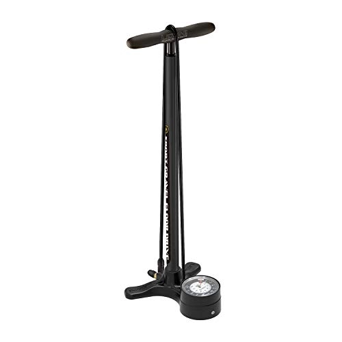 Pompes à vélo : LEZYNE Pompe de sol pour vélo à gravier, volume moyen, 100 psi, conçue pour les pneus sans chambre à air, tonneau en acier, manche en bois, grande jauge de 8.9 cm, pompe à vélo, noir