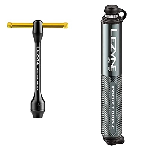Pompes à vélo : LEZYNE Torque Drive CNC Outil en Aluminium Noir M & Mini Pompe vélo / VTT Pocket Drive Adulte Unisexe, Lite Grey Hi-Gloss, 141mm