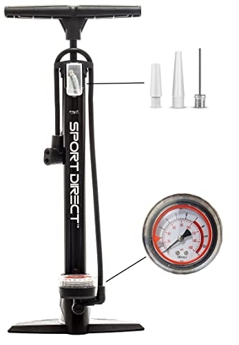 Pompes à vélo : Sport Direct Pompe à vélo en acier avec jauge de pression maximale 160 psi avec double tête de valve pour une utilisation polyvalente