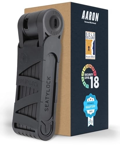 Verrous de vélo : AARON Antivol de vélo – Sécurité pliable niveau 18, verrouillage de haute sécurité breveté avec support – Cadenas léger avec clé pour vélo électrique, vélo de course, moto, VTT en noir