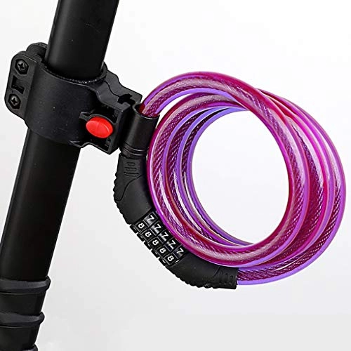 Verrous de vélo : Aini Vélo Verrouillage Scooter Moto Vélo chaîne forçat Longue Locks, Combinaison sécurisée à 5 Chiffres avec Support de Montage, câbles Robustes, 1.2m (Color : Purple)