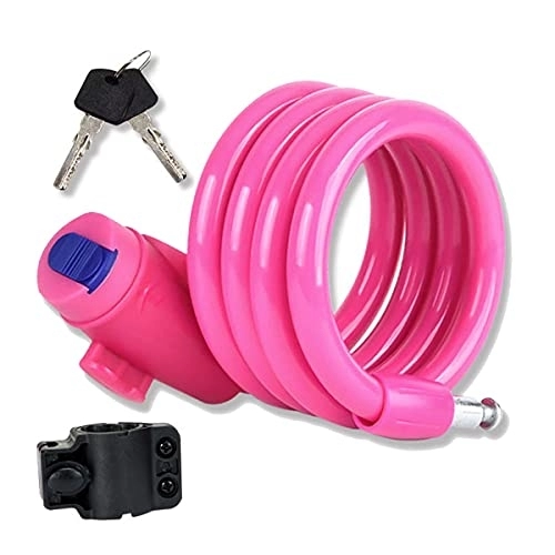Verrous de vélo : Antivol de vélo, antivols de vélo Câble antivol enroulé Secure Keys Antivol de câble de vélo avec support de montage, antivol de câble de vélo pour vélo à l'extérieur (Color : Pink, Size : 1.2M)