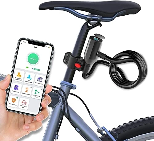 Verrous de vélo : Anweller Antivol de vélo avec empreintes digitales, câble étanche portable avec support de serrure de vélo, Smart Lock avec 20 empreintes digitales, antivol en fil d'acier de 12 mm (noir)