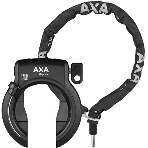 Verrous de vélo : AXA Defender + RLC 100, Antivol de cadre + Chaîne à cadenas, Pour roue de vélo, Sécurité 12 sur 15, 100 cm x 5, 5 mm, Avec housse en polyester noir