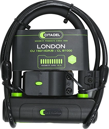 Verrous de vélo : Citadel London CU 170 / 230 + Cable 8 / 1000 Antivol vélo U Mixte Adulte, Noir, 230 mm