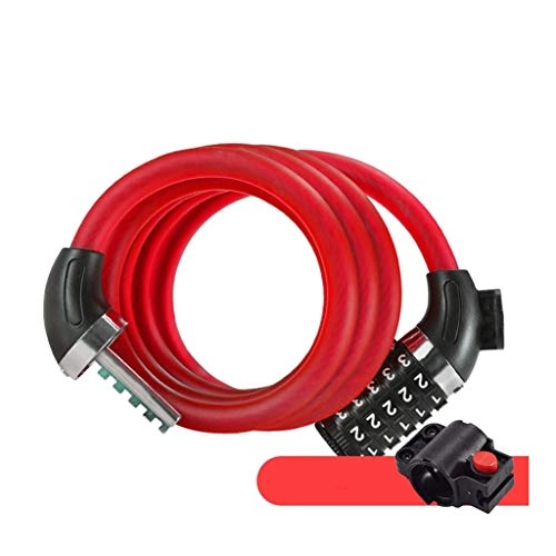 Verrous de vélo : JJH Anti-vol Combinaison Cable Lock 5 Chiffres, Mot de Passe métal vélo chaîne Serrure for vélo Motocycle Accueil Porte Magasin 4, 9 Pieds / 150 cm (Color : Red)