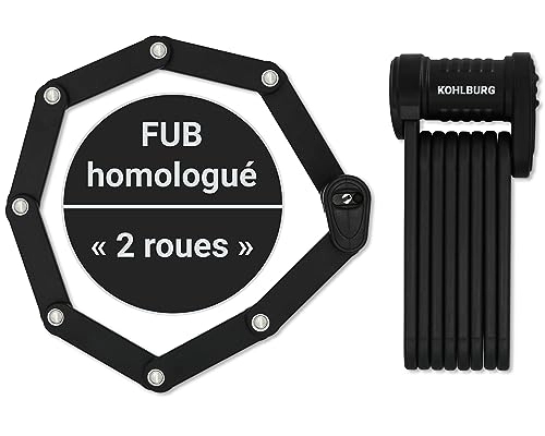 Verrous de vélo : KOHLBURG antivol pliant de sécurité avec FUB « 2 roues » antivol homologué - cadenas pour vélo de 89 cm de long - antivol articulé très sûr en acier trempé spécial - pour vélos et vélos électriques