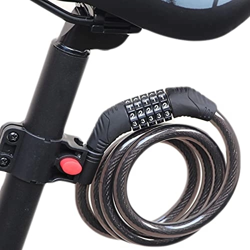 Verrous de vélo : Verrou de vélo portable Serrure de moto de moto 120cm Verrou de mot de passe à 5 chiffres Combinaison de mot de passe anti-vol de câble en acier audacieux avec support de serrure, Noir