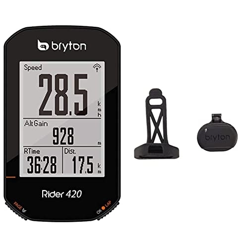 Computer per ciclismo : Bryton 420E Rider, Nero, 83.9x49.9x16.9 & SP02, Computer GPS Unisex – Adulto, Nero, M