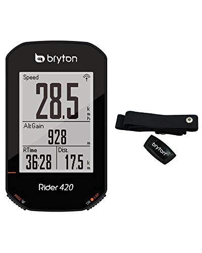 Computer per ciclismo : Bryton 420H Rider con Fascia Cardio, Unisex Adulto, Nero, 83.9x49.9x16.9