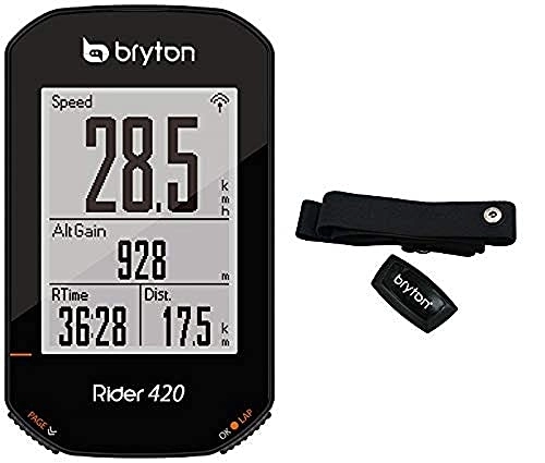 Computer per ciclismo : Bryton 420H Rider con Fascia Cardio, Unisex Adulto, Nero, 83.9x49.9x16.9