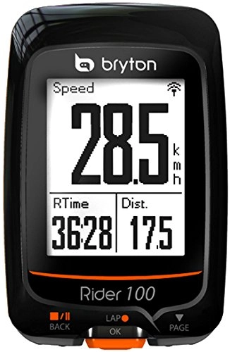 Computer per ciclismo : Bryton Rider 100H, Computer GPS con Sensore Frequenza Cardiaca Unisex-Adulto, Nero, M