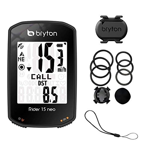 Computer per ciclismo : Bryton Rider 15 Neo C, Ciclo Computer GPS, Display da 2" con Sensore di Cadenza ANT+ / Bluetooth, Nero