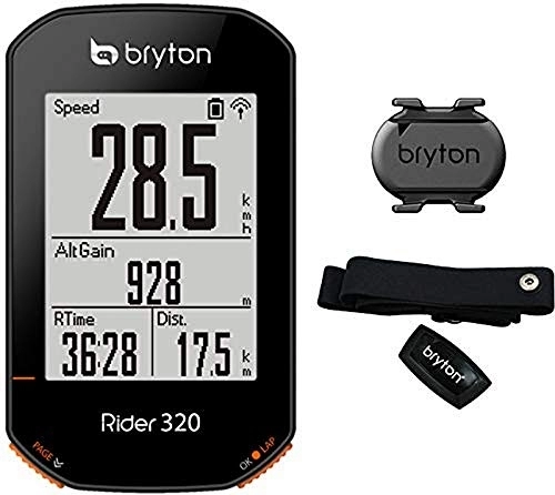 Computer per ciclismo : Bryton Rider 320T Ciclo Computer GPS, Display 2.3" con Sensore Cadenza e Fascia Cardio, Nero