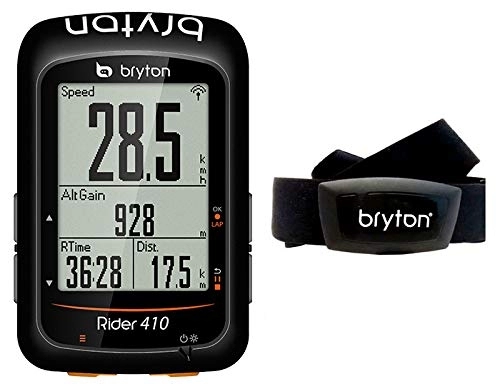 Computer per ciclismo : Bryton Rider 410H, Computer GPS Unisex – Adulto, Nero, M