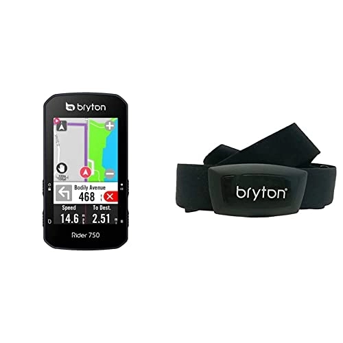 Computer per ciclismo : Bryton Rider 750E Ciclo Computer GPS, Display Touchscreen da 2.8%22 con Supporto Frontale in Alluminio & HT03, Computer GPS Unisex – Adulto, Nero, M