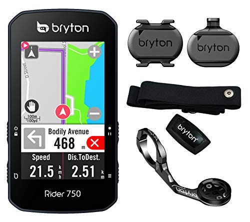 Computer per ciclismo : Bryton Rider 750T Ciclo Computer GPS, Display Touchscreen da 2.8" con Supporto Frontale in Alluminio, Kit Dual Sensor Cadenza / velocità e Fascia Cardio Ant+ / BLE