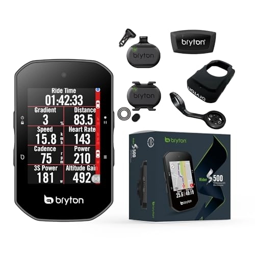 Computer per ciclismo : Bryton Rider S500T con Kit Dual Sensor, sensore cardio e supporto frontale in alluminio, Nero, Taglia unica