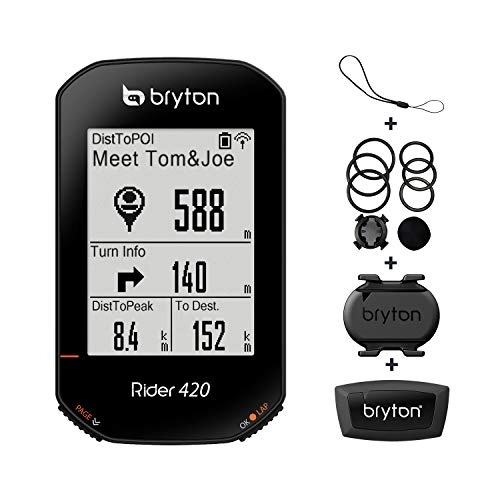 Computer per ciclismo : Computer da bicicletta Bryton Rider 420T GPS (pacchetto sensori cadenza + HRM), durata della batteria di 35 ore,