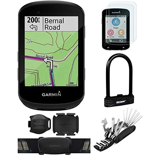 Computer per ciclismo : Garmin 010-02060-10 Edge 530 Sensor Bundle GPS Cycling Computer Bundle con pellicola proteggi schermo, vetro temperato resistente ai graffi, combinazione resistente U-Lock e kit di attrezzi