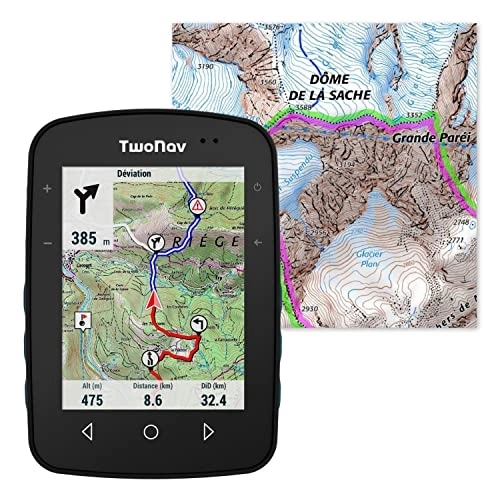Computer per ciclismo : TwoNav Terra + Mappa Francia IGN Top25, GPS sportivo con schermo largo da 3, 7 pollici per montagna, escursionismo, mountain bike, bicicletta con mappe incluse | Miglior GPS MTB del 2023 Secondo World