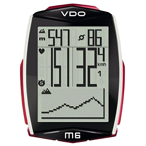Computer per ciclismo : VDO Ciclocomputer M6.1 Wireless con Sensore di Velocità, Nero / Bianco / Rosso