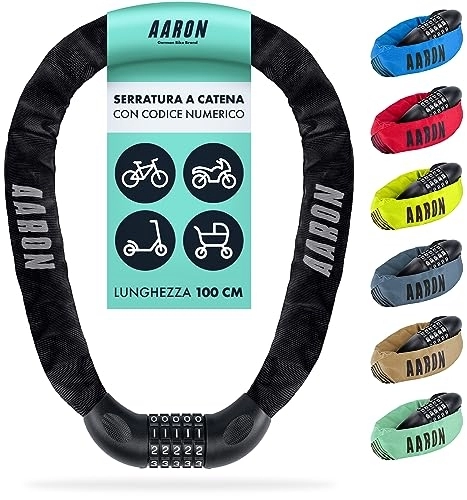 Lucchetti per bici : AARON Lock One - Catena antifurto per bicicletta con codice a 5 cifre - lucchetto in metallo e alta sicurezza - per mountain bike, da trekking, da turismo, da corsa, veicoli elettrici