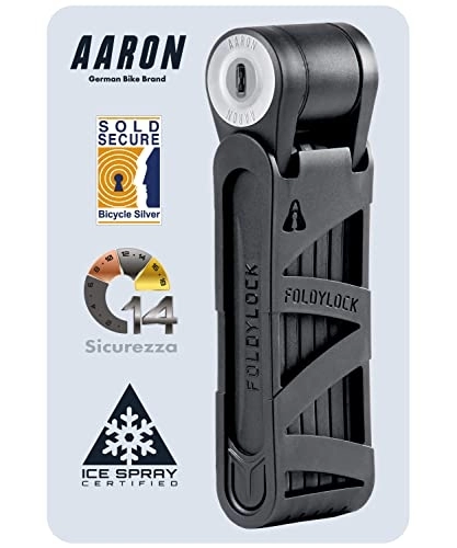 Lucchetti per bici : AARON - Lucchetto pieghevole sicuro livello 14, brevettato ad alta sicurezza con supporto, per bicicletta elettrica, bici da corsa, moto, mountain bike, colore nero